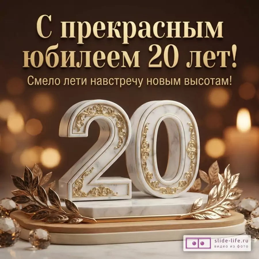 Поздравительная открытка на юбилей 20 лет о полете к новым высотам