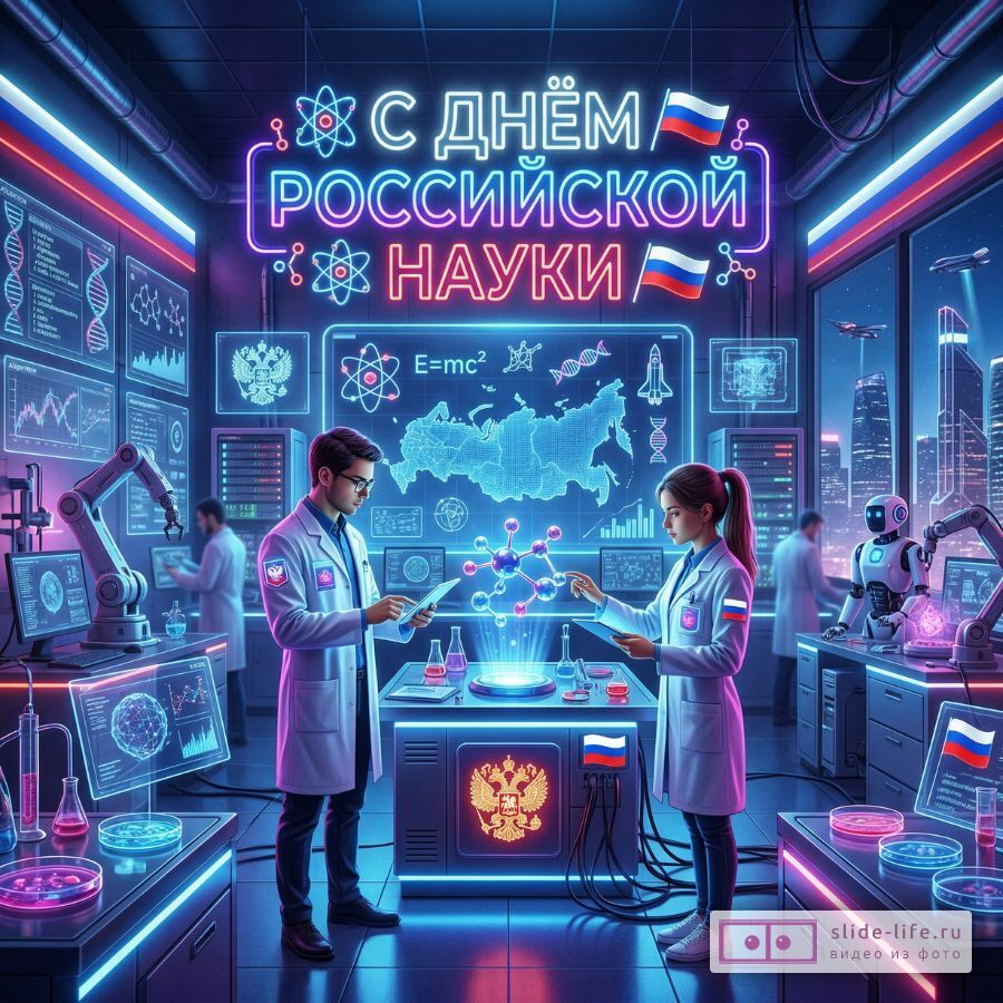 Поздравительная открытка С Днём российской науки в высоком качестве