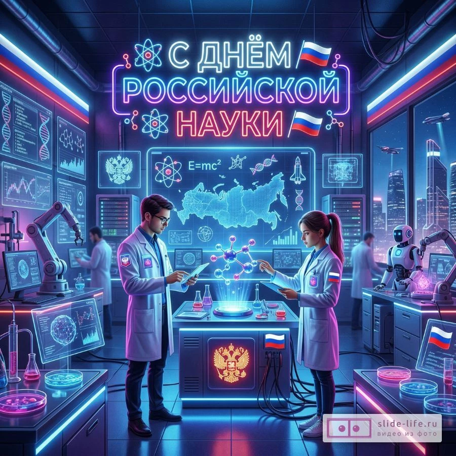 Поздравительная открытка С Днём российской науки в высоком качестве