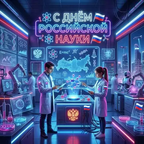 Поздравительная открытка С Днём российской науки в высоком качестве