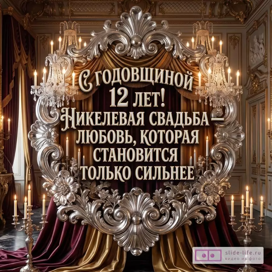 Красивая открытка с никелевой свадьбой 12 лет свадьбы