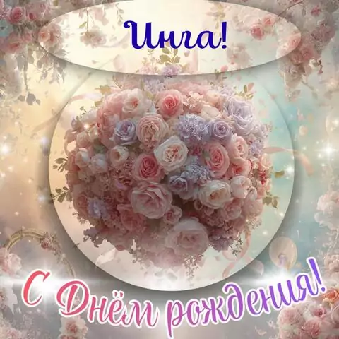 Инга, с Днём рождения! Элегантная открытка