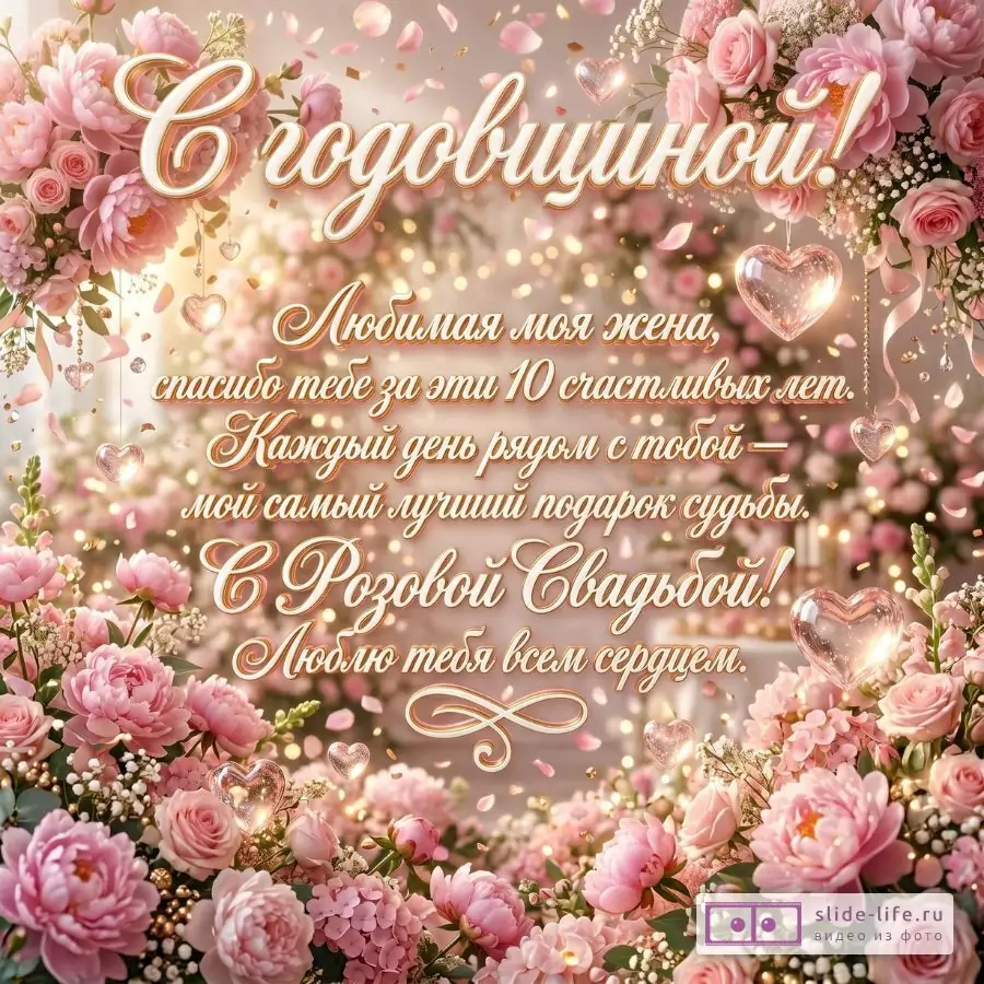 С Розовой Свадьбой, Любимая Жена! Красивое поздравление от мужа на 10 лет свадьбы