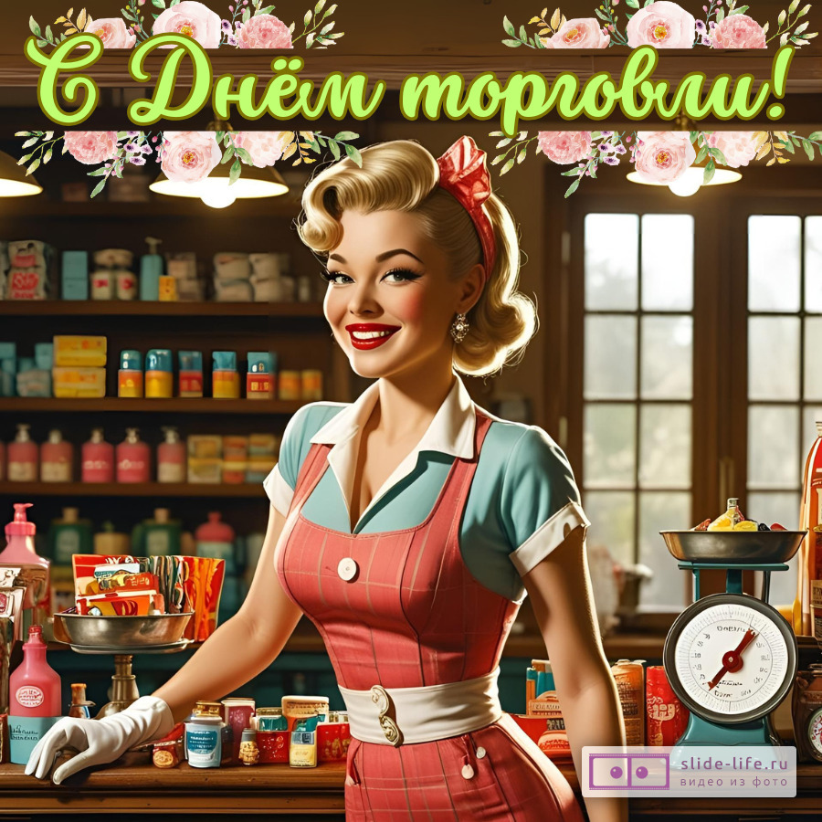 Открытка с днем торговли стильная