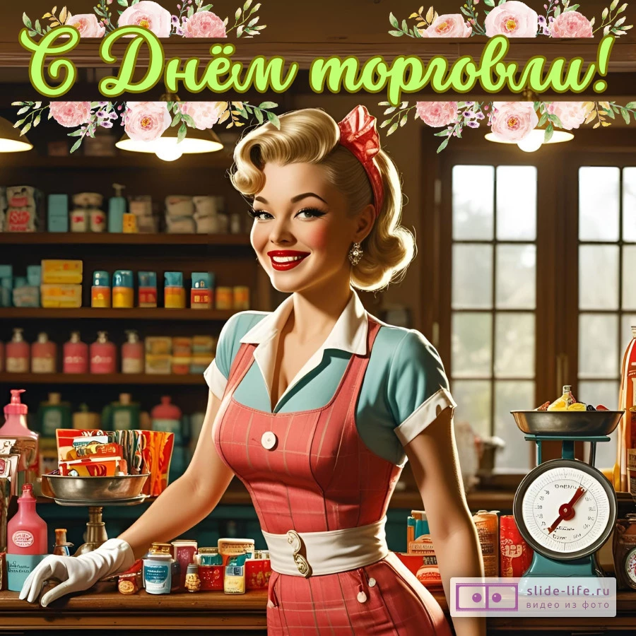 Открытка с днем торговли стильная