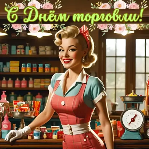 Открытка с днем торговли стильная