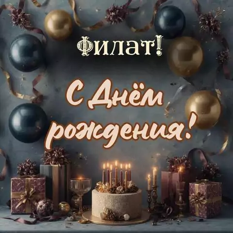 Филат, с Днём рождения! Красивая открытка