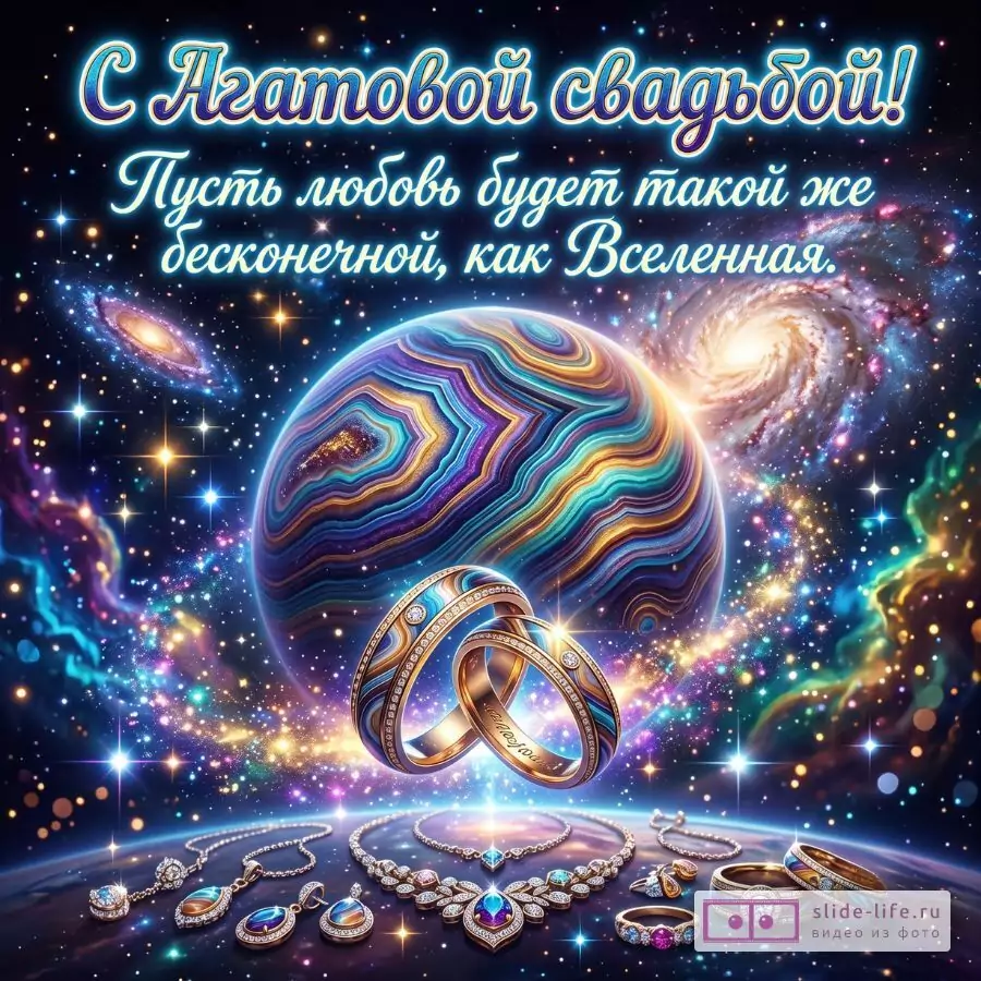 Открытка с Агатовой свадьбой — поздравление супругам с 14-летием