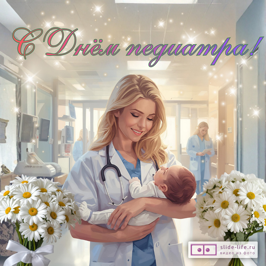 Открытка с днем педиатра с доктором