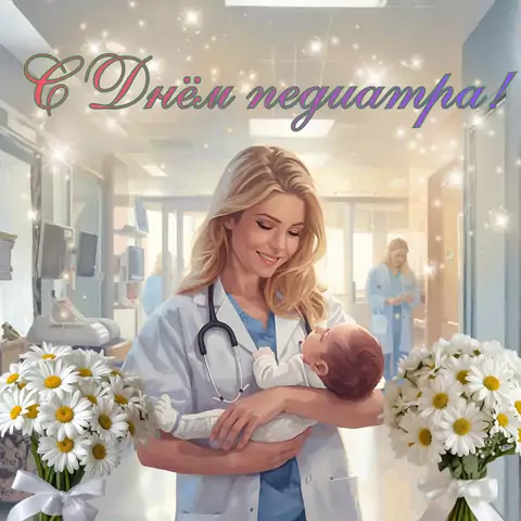 Открытка с днем педиатра с доктором