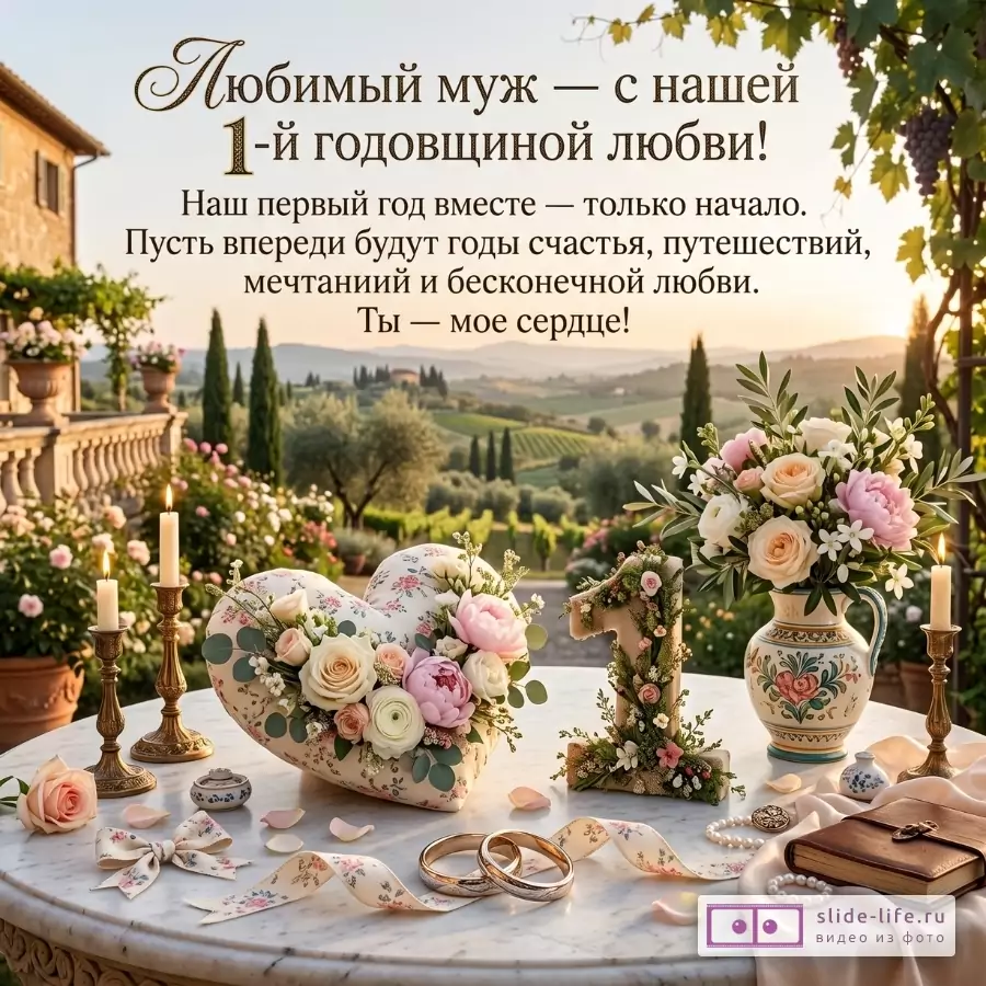 Ситцевая свадьба 1 год — открытка мужу с поздравлением и любовью от жены