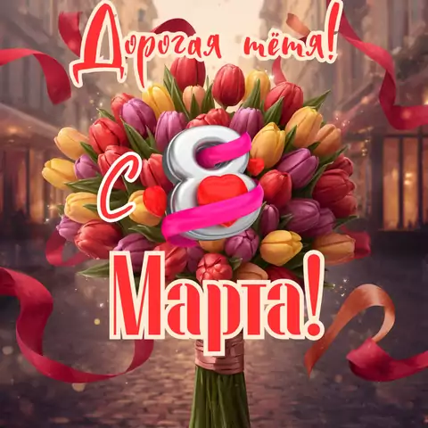 Оригинальная открытка с 8 марта тете