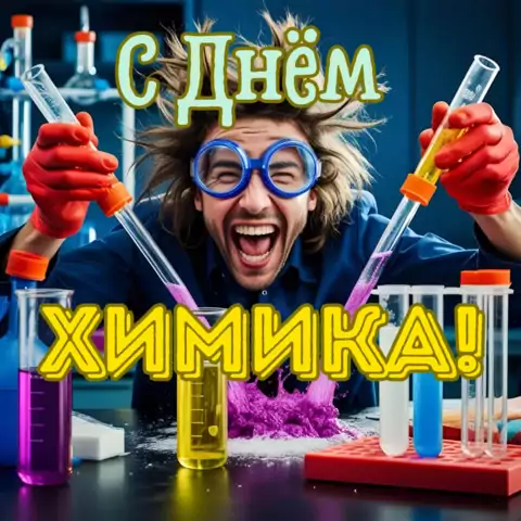 Веселая открытка с днём химика