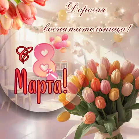 Оригинальная открытка с 8 марта воспитателю