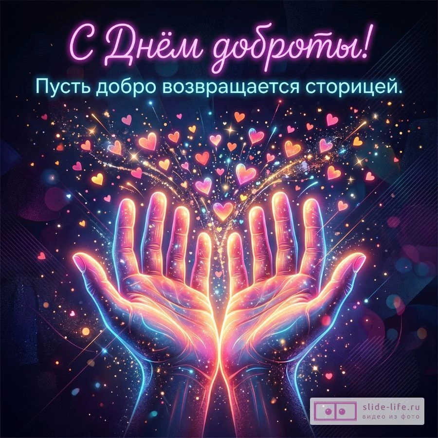 С Днём доброты: красивая открытка с тёплыми пожеланиями и сердечными словами
