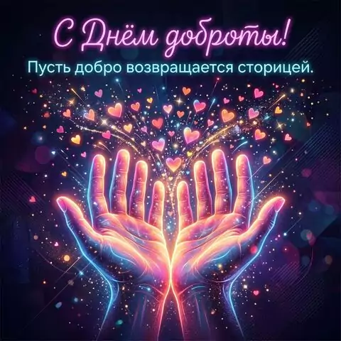 С Днём доброты: красивая открытка с тёплыми пожеланиями и сердечными словами