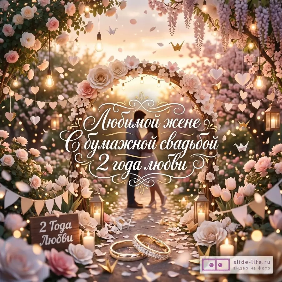 Открытка жене на бумажную свадьбу 2 года — нежное поздравление от мужа