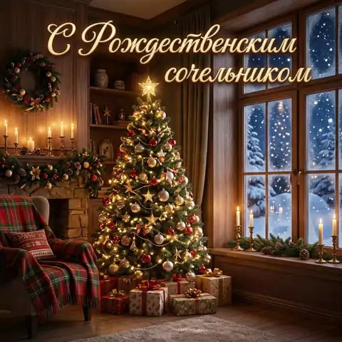 Милая открытка с рождественским сочельником для родни