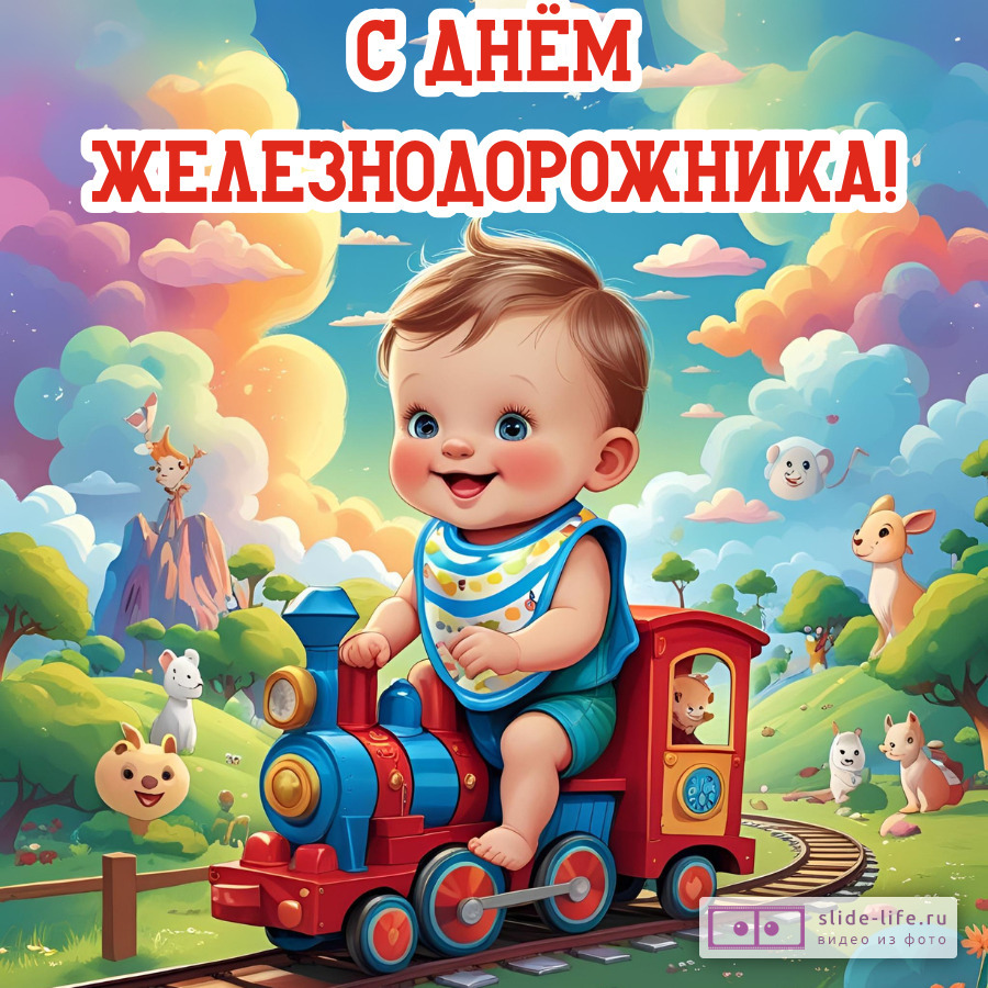 Оригинальная открытка с Днём железнодорожника