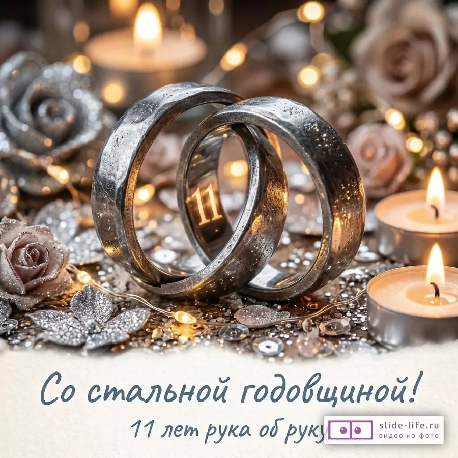 Стальная свадьба — поздравительная открытка с 11-летием брака
