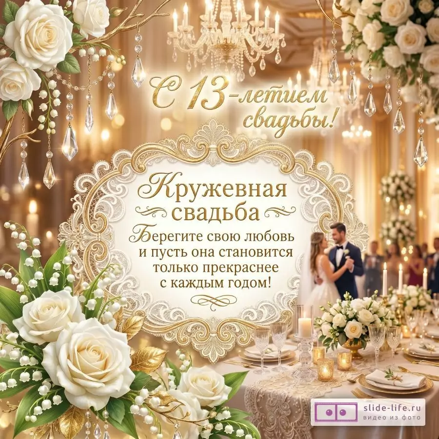Поздравление с Кружевной Свадьбой 13 лет Совместной Жизни открытка