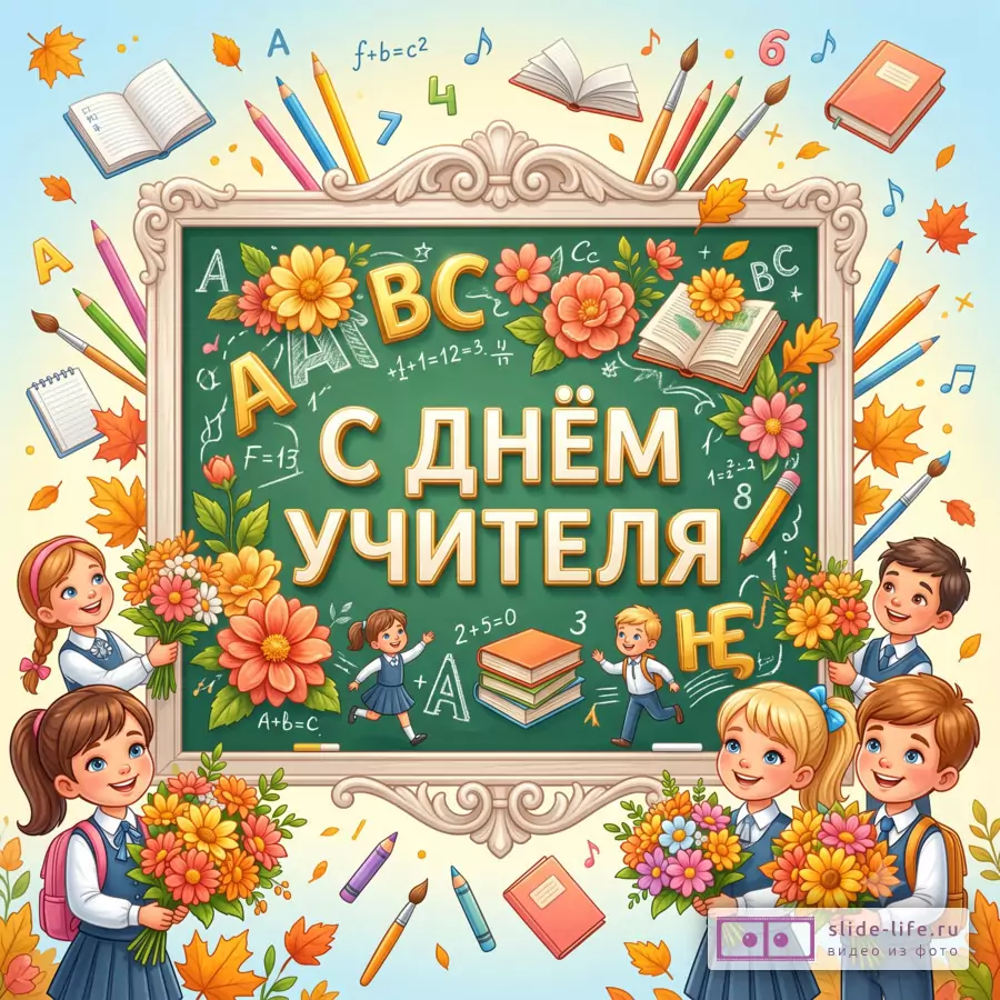 Волшебная классная доска — яркая открытка на День учителя 5 октября