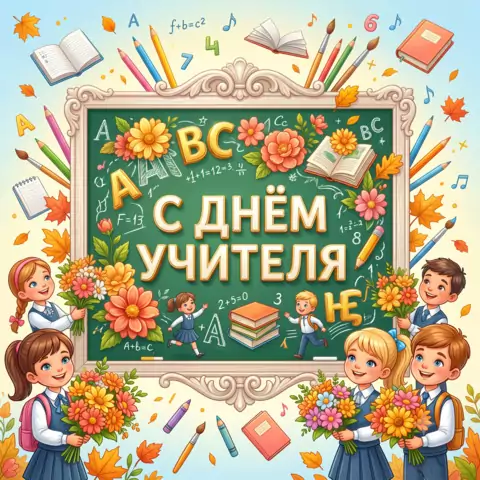 Волшебная классная доска — яркая открытка на День учителя 5 октября