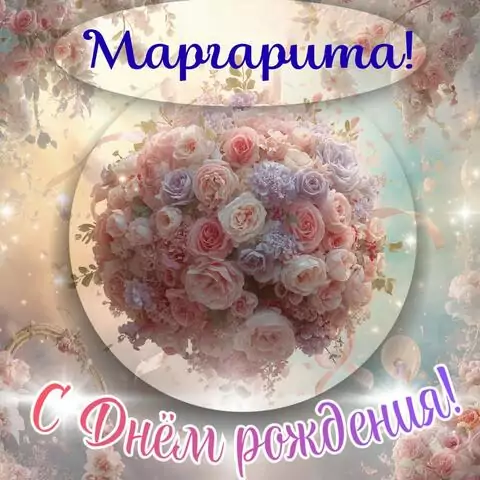 Маргарита, с Днём рождения! Элегантная открытка
