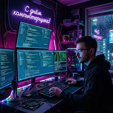 Оригинальная открытка с Днём компьютерщика