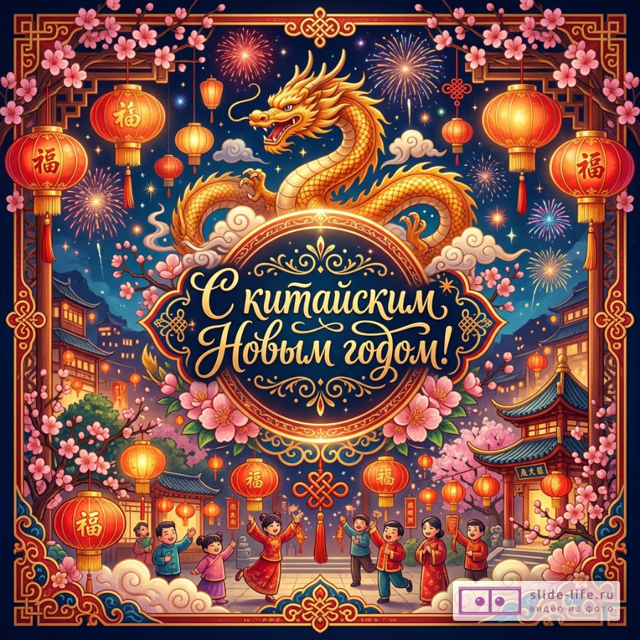 Красивая открытка с Китайским Новым годом