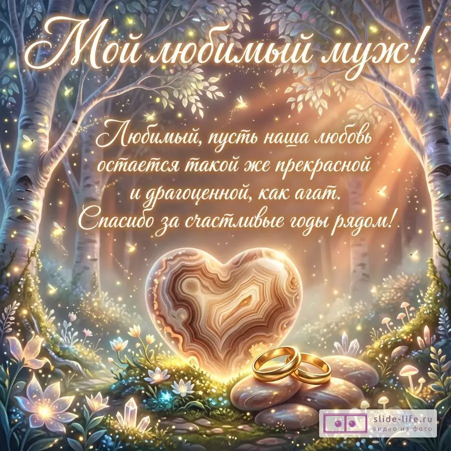 С годовщиной 14 лет — агатовая свадьба мужу от жены: красивая открытка и поздравление