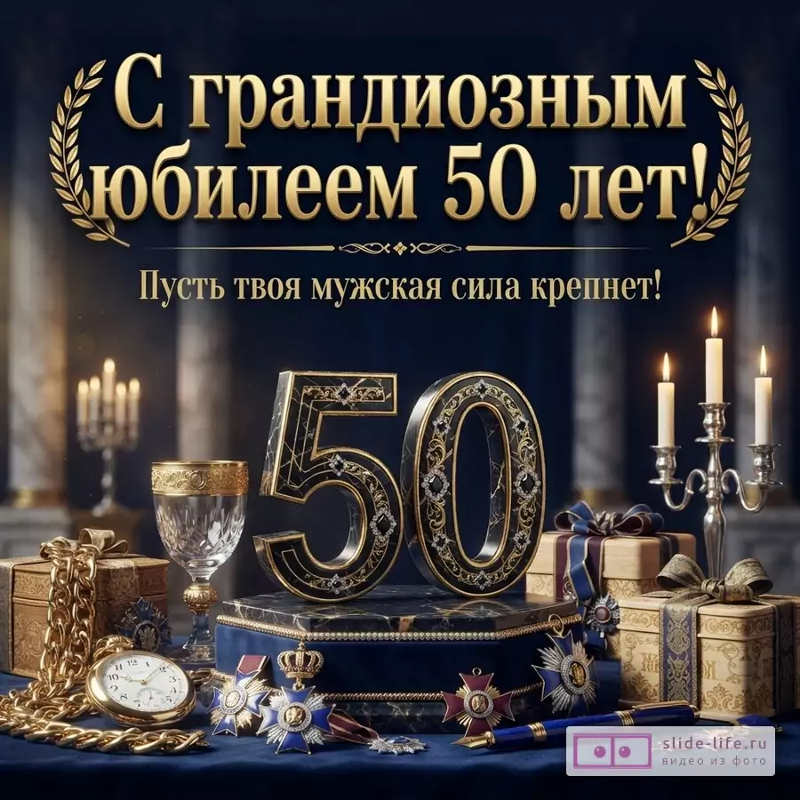 Открытка на грандиозный юбилей 50 лет с пожеланием мужской силы
