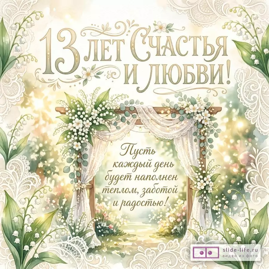С 13 Годовщиной Свадьбы — Нежная Открытка на Кружевную Свадьбу