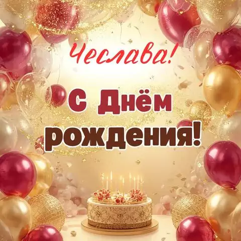 Чеслава, с Днём рождения! Современная открытка
