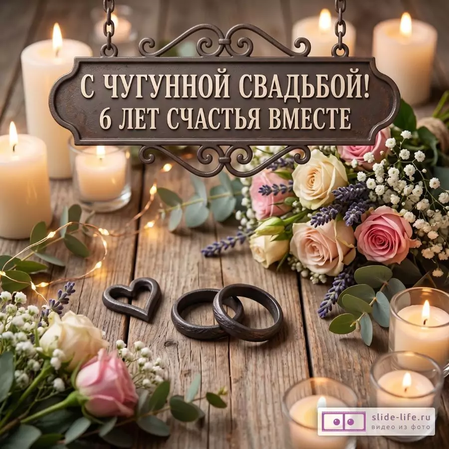 С 6 годовщиной брака! Чугунная свадьба — открытка для пары