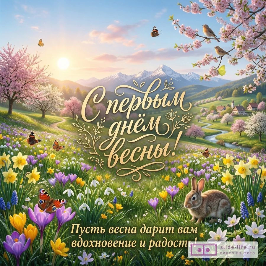 Оригинальная открытка с Первым днём весны