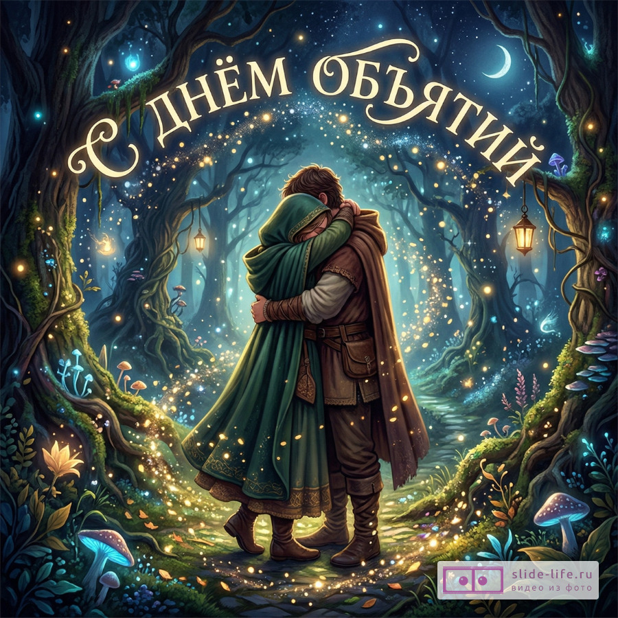 Картинка ко Дню объятий с надписью «С днём объятий» бесплатно