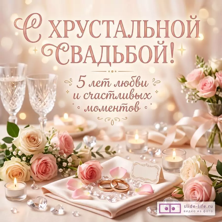Хрустальная свадьба — открытка с 15 годовщиной свадьбы для любимых