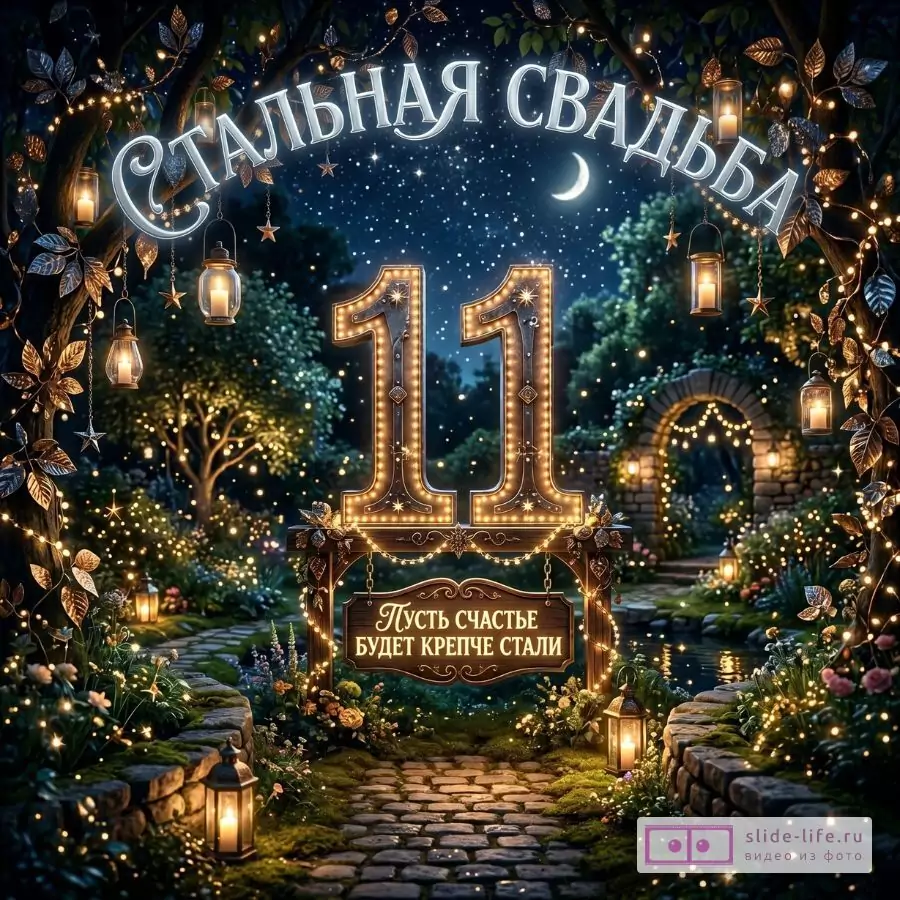 Стальная свадьба 11 лет — открытка с теплыми словами любви