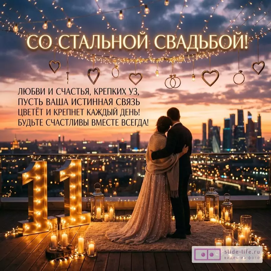 С Стальной свадьбой 11 лет — красивая картинка поздравление