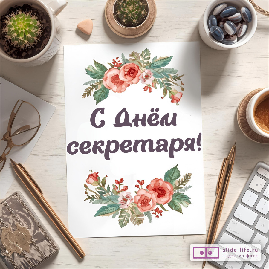 Оригинальная открытка с Днём секретаря