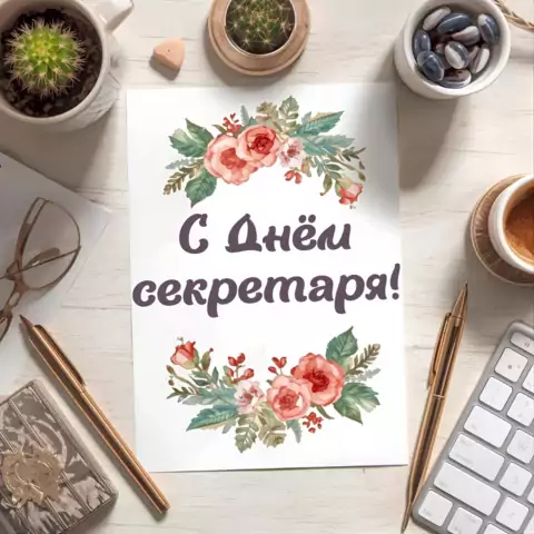 Оригинальная открытка с Днём секретаря