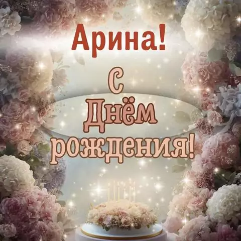 Арина, с Днём рождения! Красивая открытка