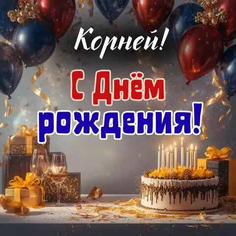 Корней, с Днём рождения! Современная открытка