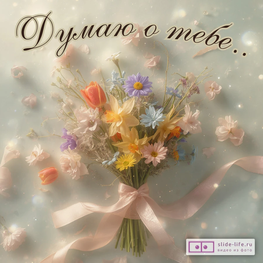 Открытка скучаю и думаю о тебе с цветами