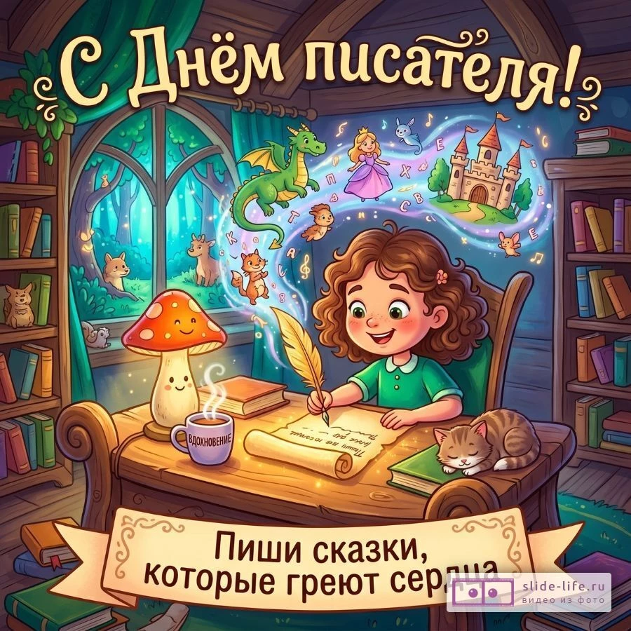 Бесплатная открытка с Днём писателя — скачать красивую картинку