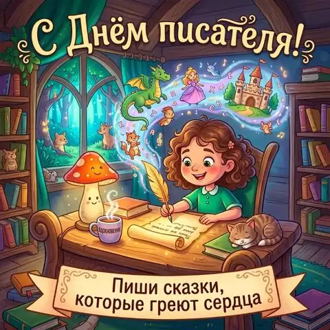 Бесплатная открытка с Днём писателя — скачать красивую картинку