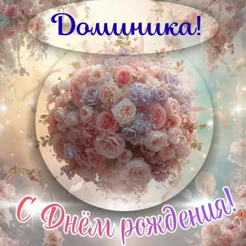 Доминика, с Днём рождения! Элегантная открытка