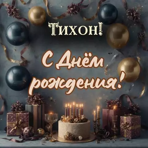 Тихон, с Днём рождения! Красивая открытка