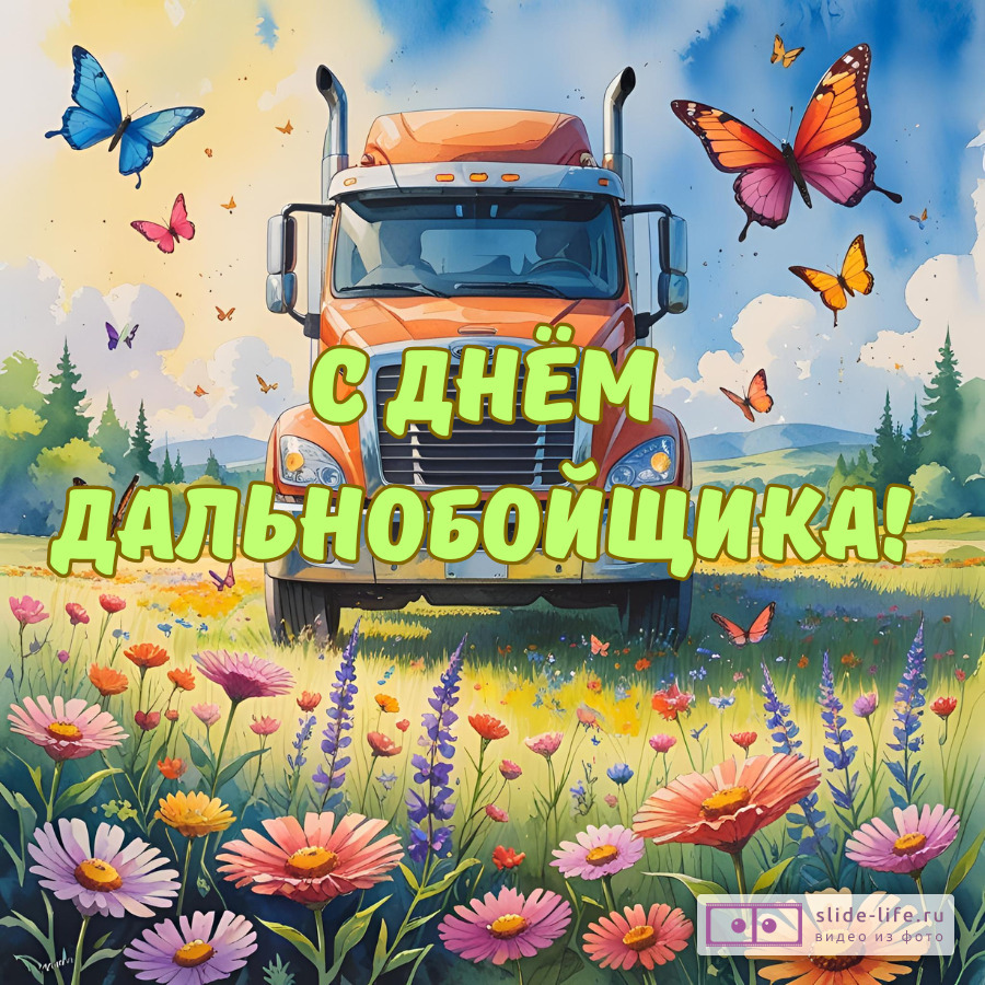Оригинальная открытка с Днём дальнобойщика